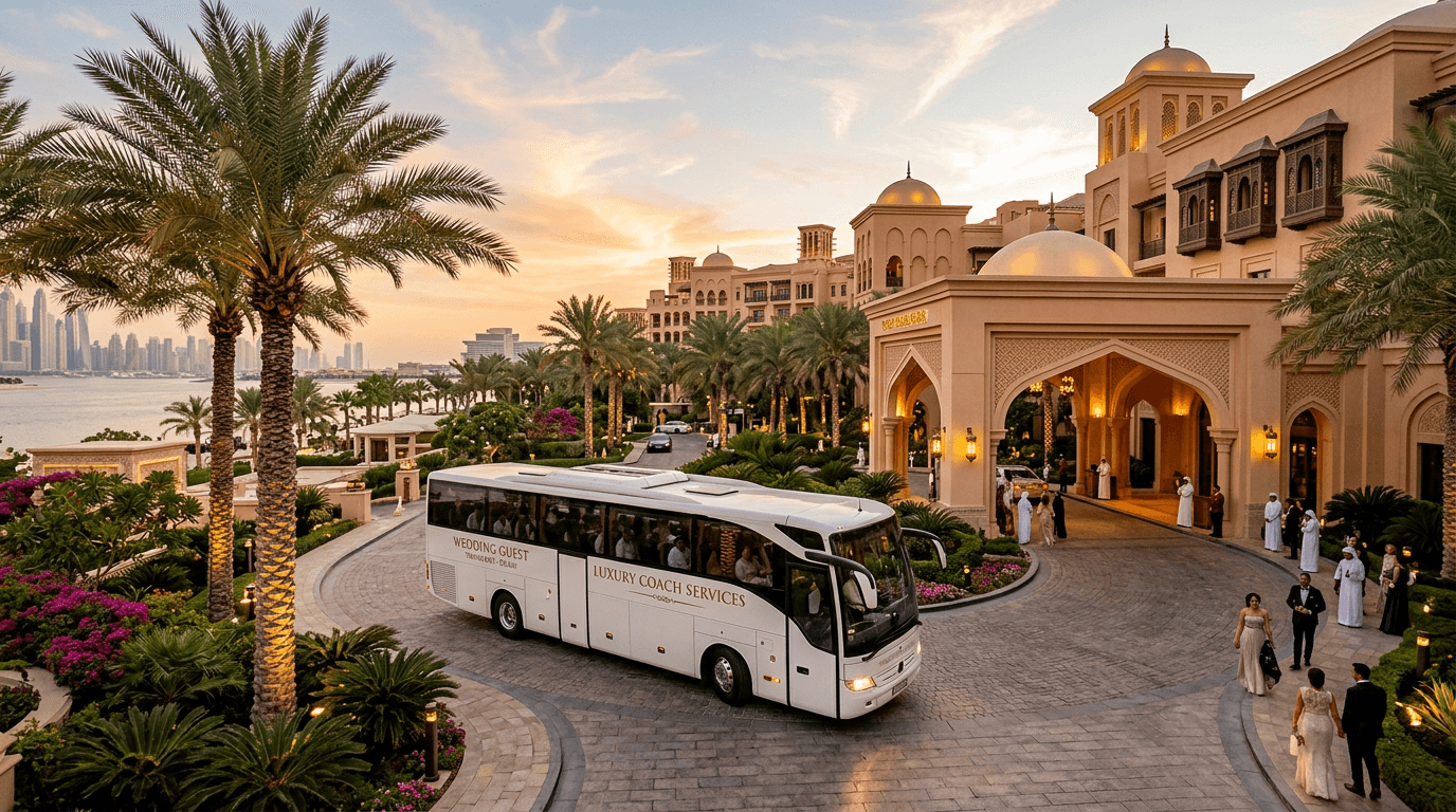 Wedding guest buses in Dubai: routes, photos, and realistic timing