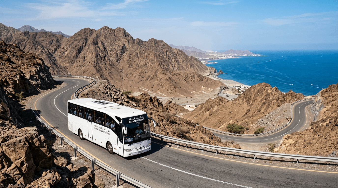 UAE inter-emirate bus trips: Dubai, Sharjah, Abu Dhabi, Fujairah & Al Ain on one map